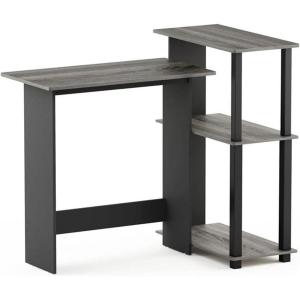 Furinno Abbott Corner Computer Desk with Bookshelf, Espresso/Black(French Oak Grey/Black)