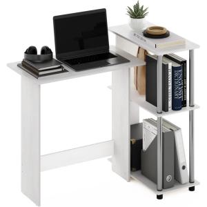 Furinno Abbott Corner Computer Desk with Bookshelf, Espresso/Black(White Oak/Chrome)