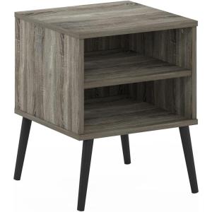 Furinno Claude Mid Century Style Nightstand with Wood Legs, 15.55 (D) x 15.55 (W) x 20.16 (H) inches, Espresso(French Oak Grey)
