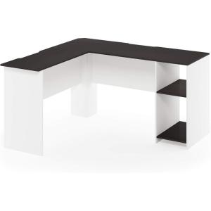 Furinno Indo L-Shaped Computer Desk with Bookshelf, Natural/White(Espresso/White)