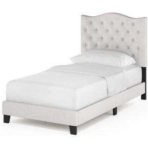 Furinno Laval Bed Frame, King Size Bedframe with Button Tufted Headboard, Upholstered Bed with Legs, 12pcs Wooden Slat Support, Easy Assembly, for Bedroom, Dorm, Light Grey(Light Beige)