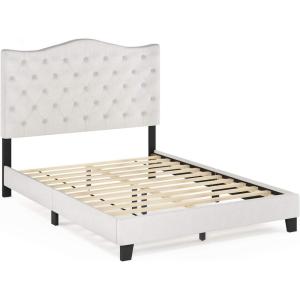 Furinno Lille Button Tufted Bed Frame, Twin, Beige(Button Tufted  Ful)