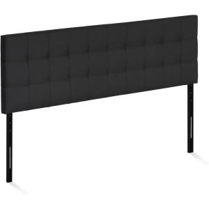 Furinno Roanne Headboard King Size, Tufted Upholstered Wooden Headboard, Bed Frame Mount Head Board, Easy Assembly, for Bedroom, Dorm, Blue Denim(Plain Black)