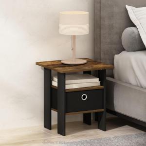 Furinno Turn-N-Tube Tall Nightstand with Bin, 1-Pack, Plastic Poles, Columbia Walnut/Black/Dark Brown(Amber Pine/Black)