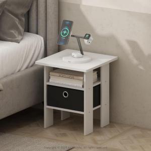 Furinno Turn-N-Tube Tall Nightstand with Bin, 1-Pack, Plastic Poles, Columbia Walnut/Black/Dark Brown(White/Black)