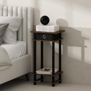 Furinno Turn-N-Tube Tall Nightstand with Bin, 2-Pack, Plastic Poles, French Oak/Black/Black(Amber Pine/Black)