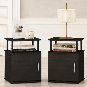 Furinno Turn-N-Tube Tall Nightstand with Bin, 2-Pack, Plastic Poles, French Oak/Black/Black(Black)