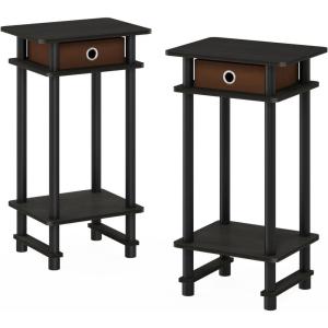 Furinno Turn-N-Tube Tall Nightstand with Bin, 2-Pack, Plastic Poles, French Oak/Black/Black(Espresso/Brown)