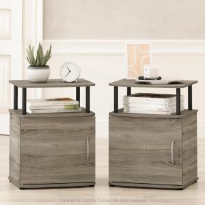 Furinno Turn-N-Tube Tall Nightstand with Bin, 2-Pack, Plastic Poles, French Oak/Black/Black(French Oak/Black)