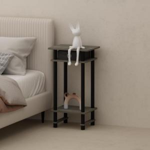 Furinno Turn-N-Tube Tall Nightstand with Bin, 2-Pack, Plastic Poles, French Oak/Black/Black(French Oak/Black/Black)
