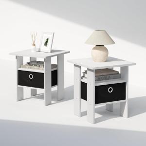 Furinno Turn-N-Tube Tall Nightstand with Bin, 2-Pack, Plastic Poles, French Oak/Black/Black(White/Black)