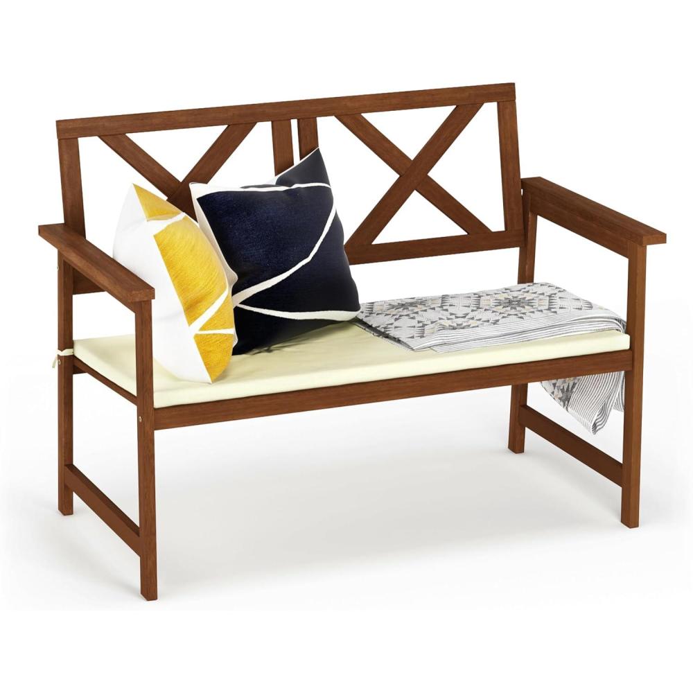 imageFurinno FG18113C Tioman Hardwood Outdoor Patio Furniture XBack Bench Bench in Teak Oil 1 Natural