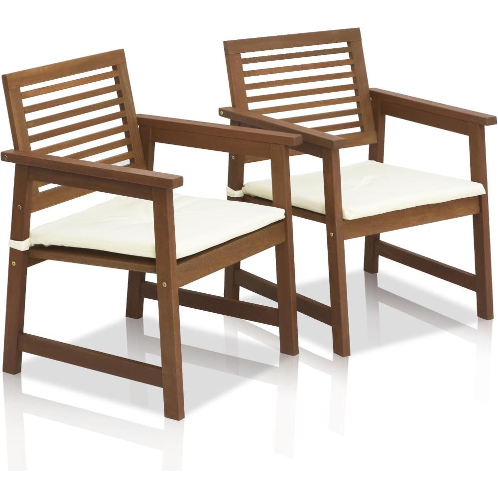 imageFurinno TIOMAN Patio Chair Set of Two Outdoor Lawn Chair Armchair with Cushion for Patio Garden Porch Natural