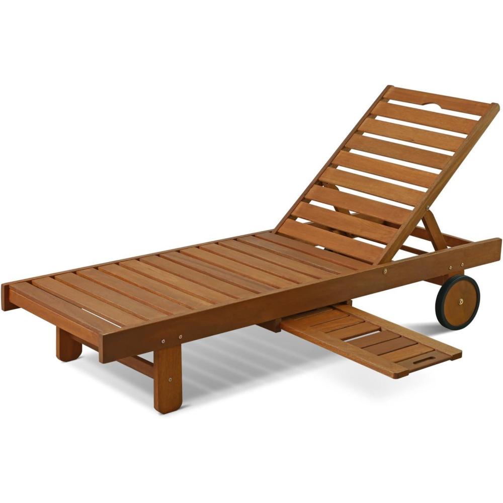 imageFurinno Tioman Outdoor Hardwood Patio Furniture Sun Lounger with Tray in Teak Oil Natural 2352D x 70W x 12H in235 D x 70 W x 12 H in