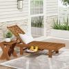 Furinno Tioman Outdoor Hardwood Patio Furniture Sun Lounger with Tray in Teak Oil, Natural 23.52D x 70W x 12H in(21.6 D x 59.5 W x 11.3 H in)