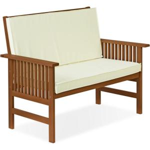 Furinno FG17319 Tioman Outdoor Hardwood Patio Furniture Mediterranean Bench with Cushion, 1, Natural