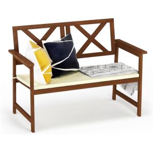 Furinno FG18113C Tioman Hardwood Outdoor Patio Furniture X-Back Bench Bench in Teak Oil, 1, Natural