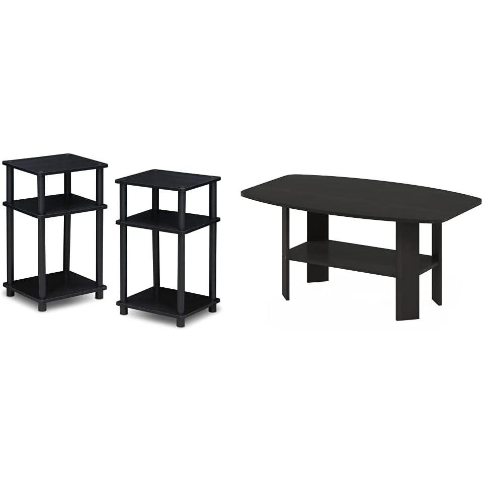 imageFurinno 3Tier End Table and Coffee Table Set 2PackAmericanoBlack