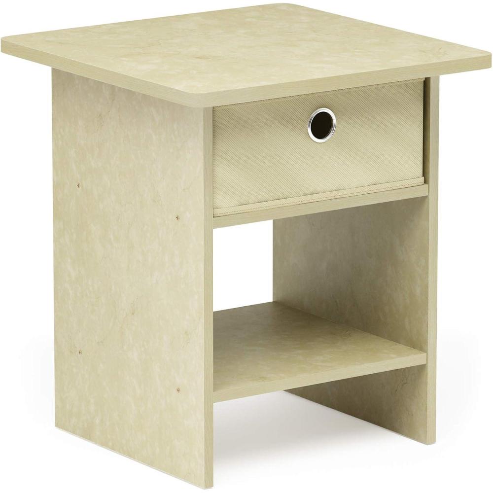imageFurinno Dario End Table  Side Table  Night Stand  Bedside Table with Bin Drawer 1Pack Light BlueLight BlueCream Faux MarbleIvory