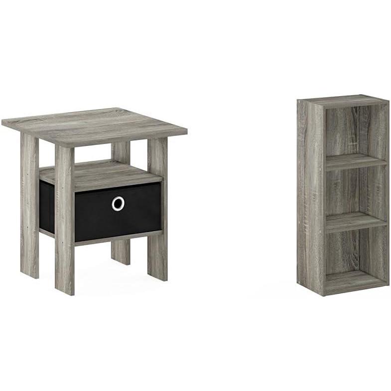 imageFurinno End Table Bookcase and Storage Shelf 3Tier Open Display French Oak GreyBlack