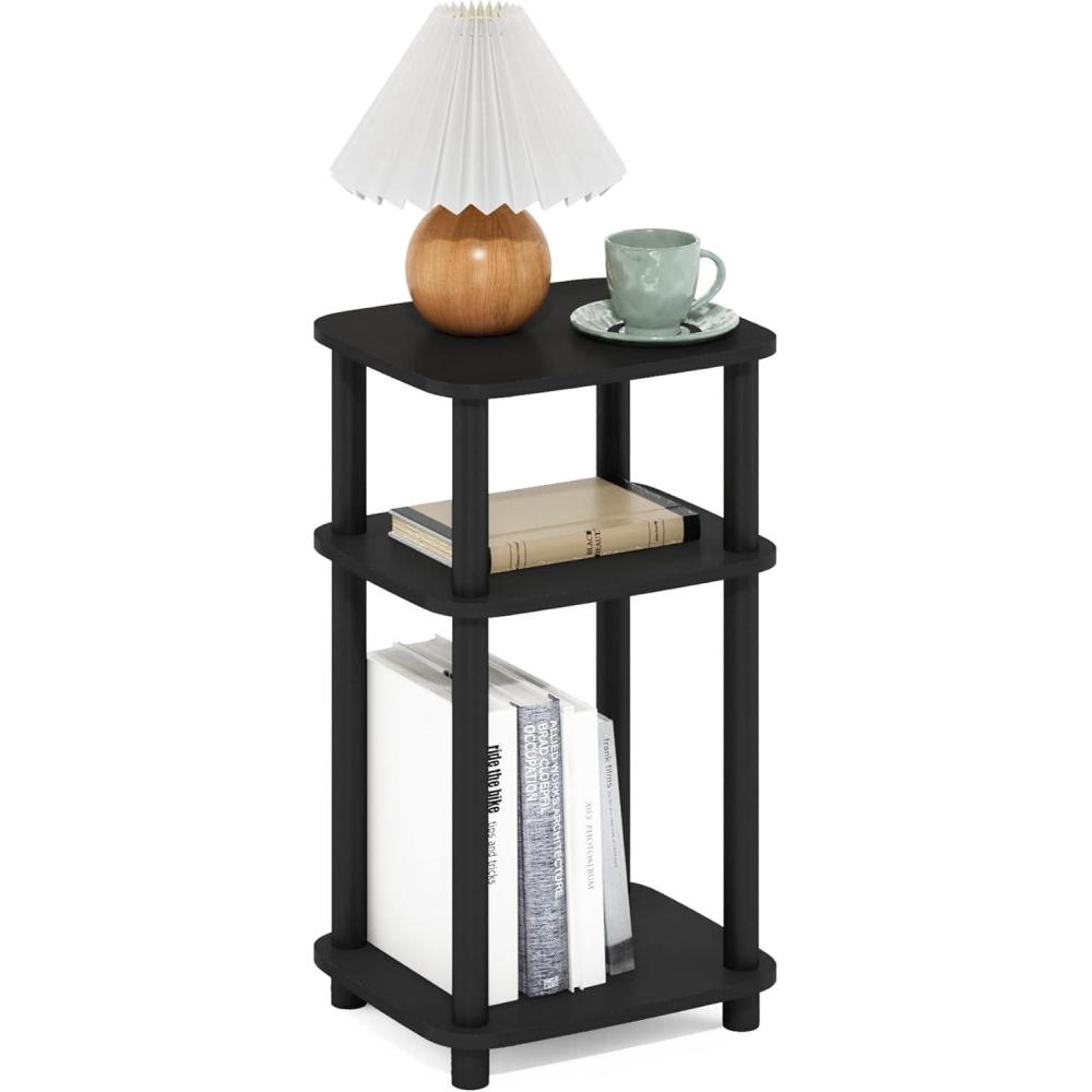 imageFurinno JUST Side Table 3Tier TurnNTube End Table with Open Shelf Round Curve Corner Night Stand Bedside Table Easy Assembly for Living Room Bedroom WhiteAmericanoBlack