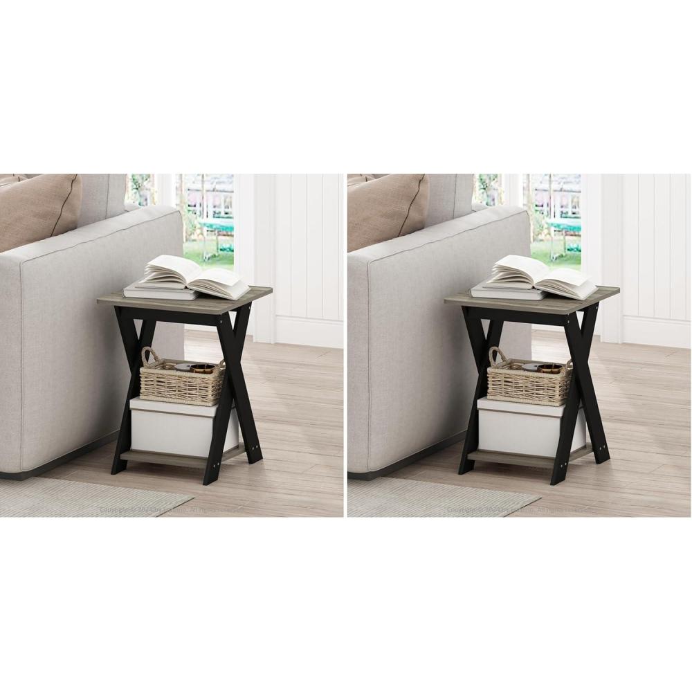 imageFurinno Modern Simplistic CrissCrossed End Table Side Table Grey OakBlack Pack of 22Pack  XLegs