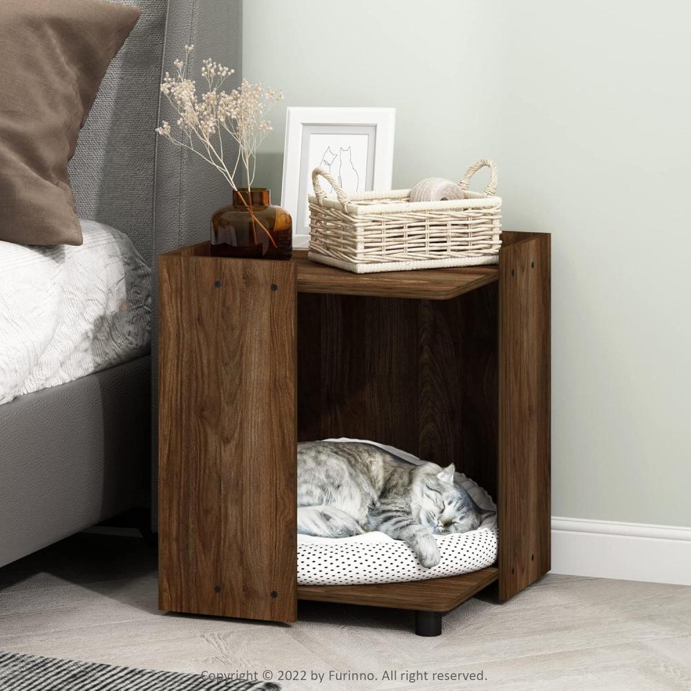 imageFurinno PELI Side Table Square End Table with Storage Shelf Night Stand Bedside Table for Living Room Bedroom AmericanoColumbia Walnut