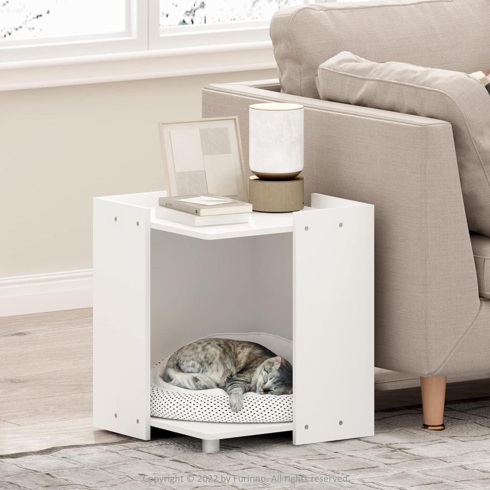imageFurinno PELI Side Table Square End Table with Storage Shelf Night Stand Bedside Table for Living Room Bedroom AmericanoSolid White