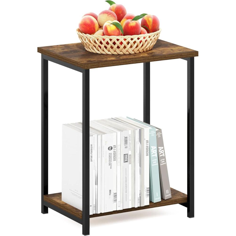 imageFurinno SIMPLISTIC Side Table Set of 2 2Tier Square Modern End Table Nightstand Night Stand Bedside Table Toolless Assembly for Living Room Bedroom AmericanoAmber Pine
