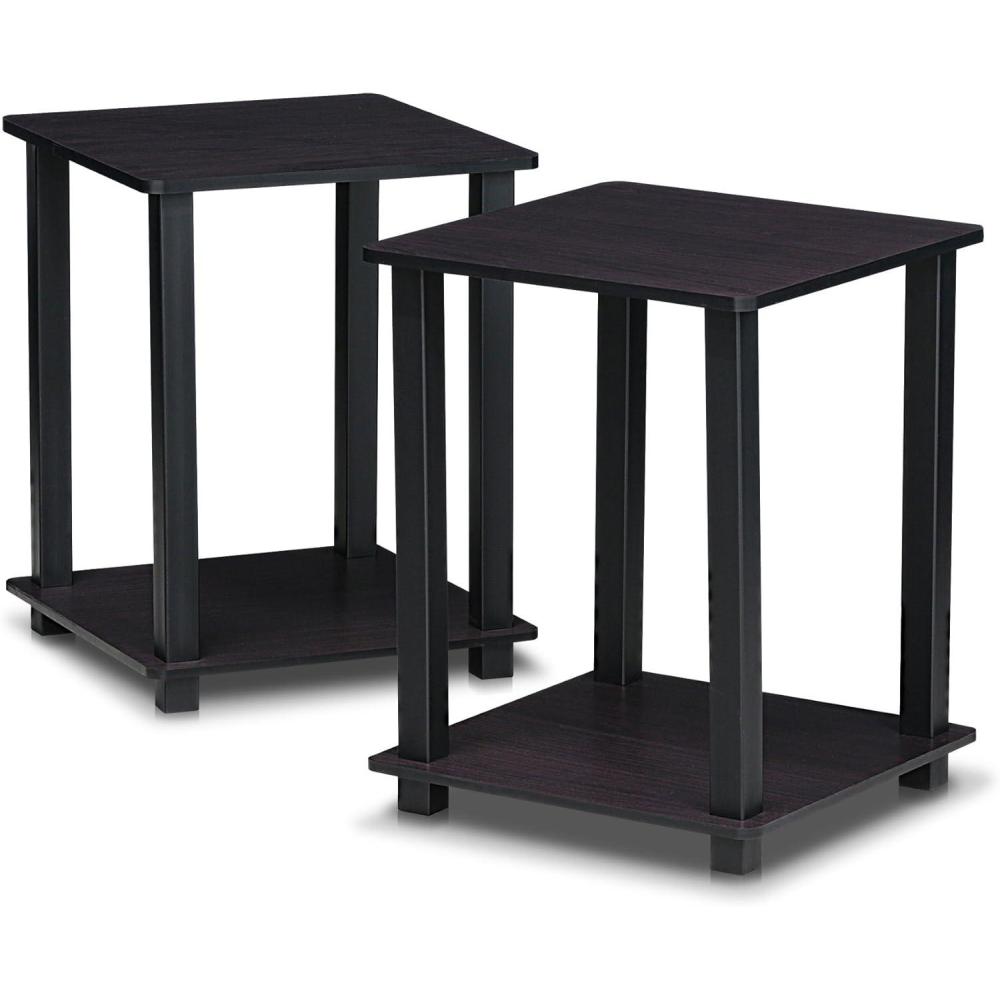 imageFurinno SIMPLISTIC Side Table Set of 2 2Tier Square Modern End Table Nightstand Night Stand Bedside Table Toolless Assembly for Living Room Bedroom AmericanoDark Walnut
