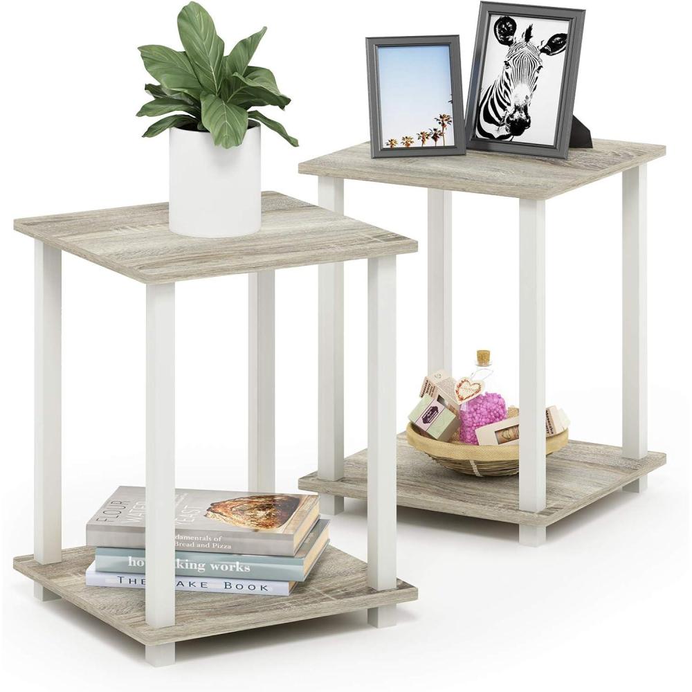 imageFurinno SIMPLISTIC Side Table Set of 2 2Tier Square Modern End Table Nightstand Night Stand Bedside Table Toolless Assembly for Living Room Bedroom AmericanoSonoma OakWhite