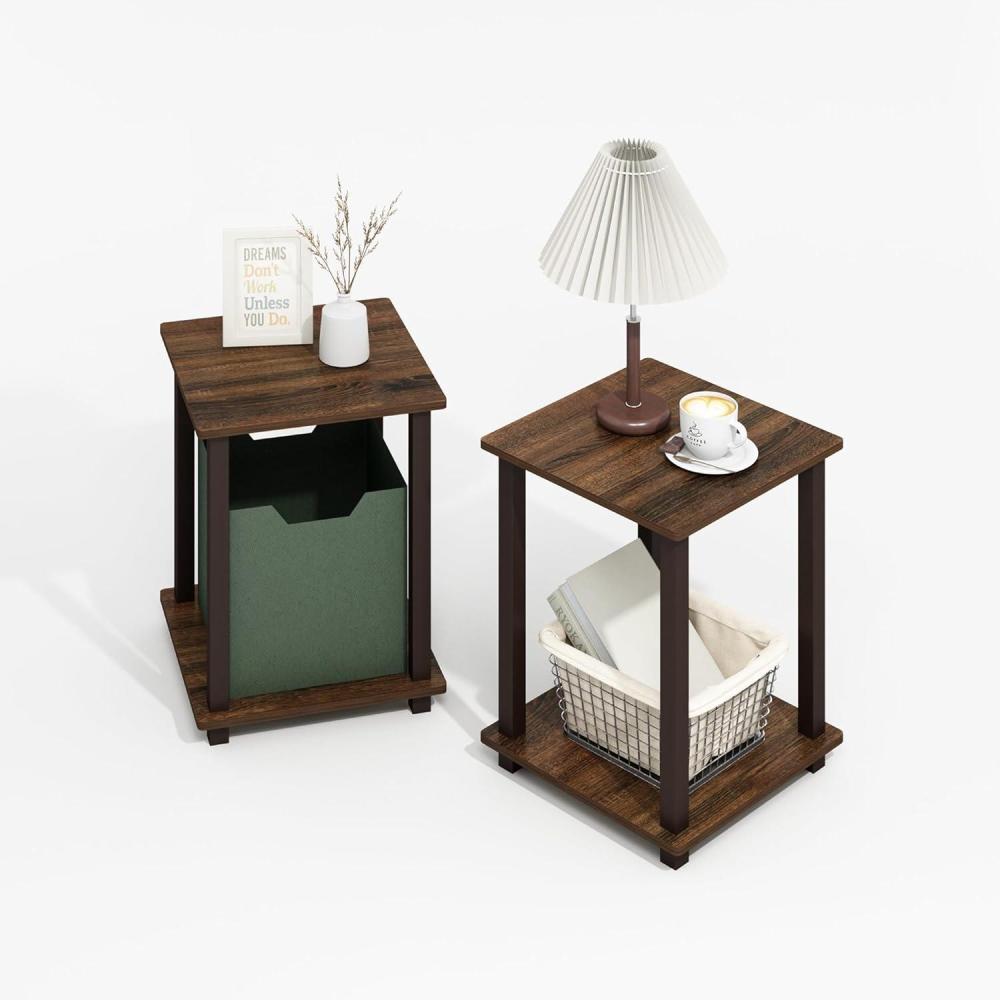 imageFurinno SIMPLISTIC Side Table Set of 2 2Tier Square Modern End Table Nightstand Night Stand Bedside Table Toolless Assembly for Living Room Bedroom AmericanoBlack WalnutBrown