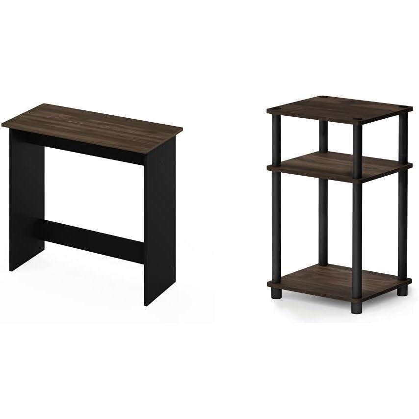 imageFurinno Simplistic Study Table Columbia Walnut amp Just 3Tier TurnNTube End TableSide TableNight StandBedside Table with Plastic Poles 1Pack Columbia WalnutBlackColumbia Walnut