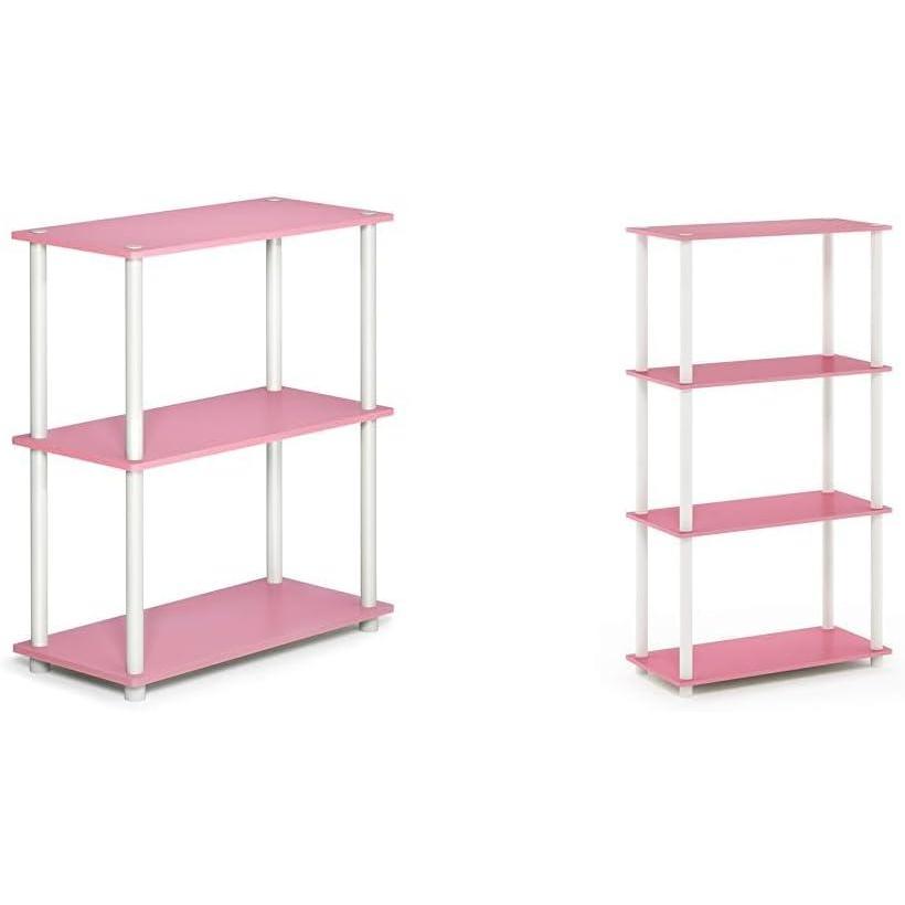 imageFurinno TurnNTube 3Tier Compact Multipurpose Shelf Display Rack Dark Cherry amp Just 3Tier TurnNTube End TableSide TableNight StandPinkWhite