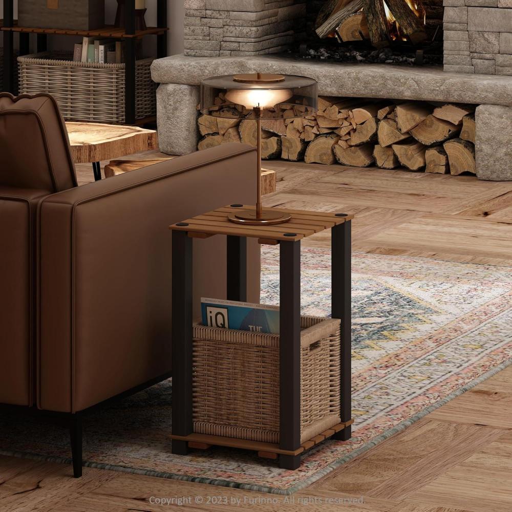 imageFurinno TurnNTube 3Tier Wood Slat End Table with Open Shelves NaturalBlackNaturalBlack