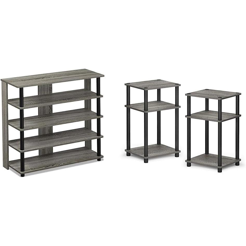 imageFurinno TurnNTube 5 Tier Wide Shoe Rack French Oak GreyBlack amp Just 3Tier TurnNTube End TableSide TableNight StandBedside Table with Plastic Poles 2Pack French Oak GreyBlack
