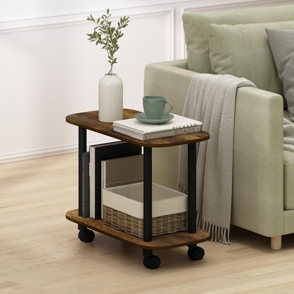 imageFurinno TurnNTube Side Table 2Tier Oval Sofa End Table with Wheels Round Corner Night Stand Bedside Table with Open Shelf Toolless Assembly for Living Room Bedroom Amber OakAmber OakBlack