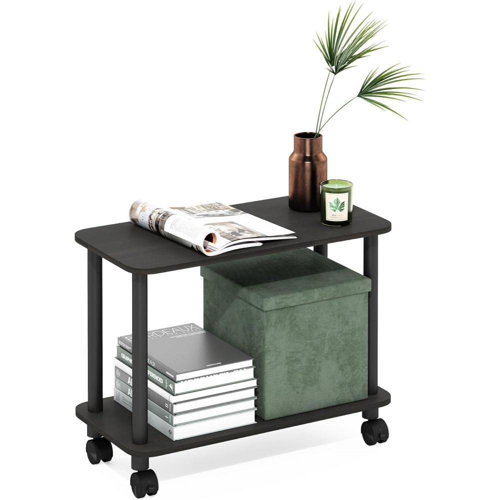 imageFurinno TurnNTube Side Table 2Tier Oval Sofa End Table with Wheels Round Corner Night Stand Bedside Table with Open Shelf Toolless Assembly for Living Room Bedroom Amber OakEspressoBlack
