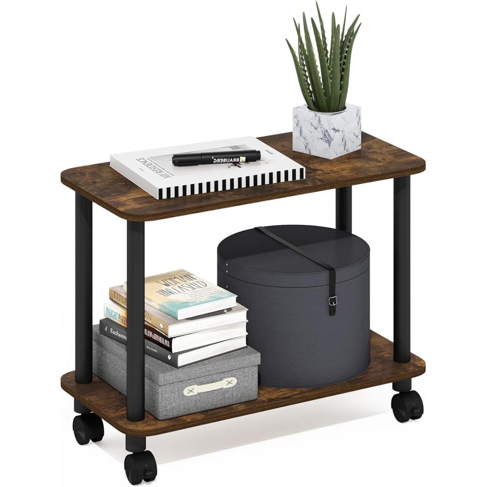 imageFurinno TurnNTube Side Table 2Tier Oval Sofa End Table with Wheels Round Corner Night Stand Bedside Table with Open Shelf Toolless Assembly for Living Room Bedroom Amber OakAmber PineBlack