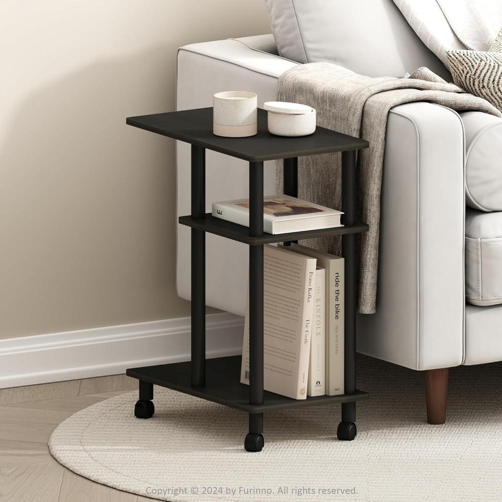 imageFurinno TurnNTube Side Table 2Tier Oval Sofa End Table with Wheels Round Corner Night Stand Bedside Table with Open Shelf Toolless Assembly for Living Room Bedroom Amber OakBlack EspressoBlack