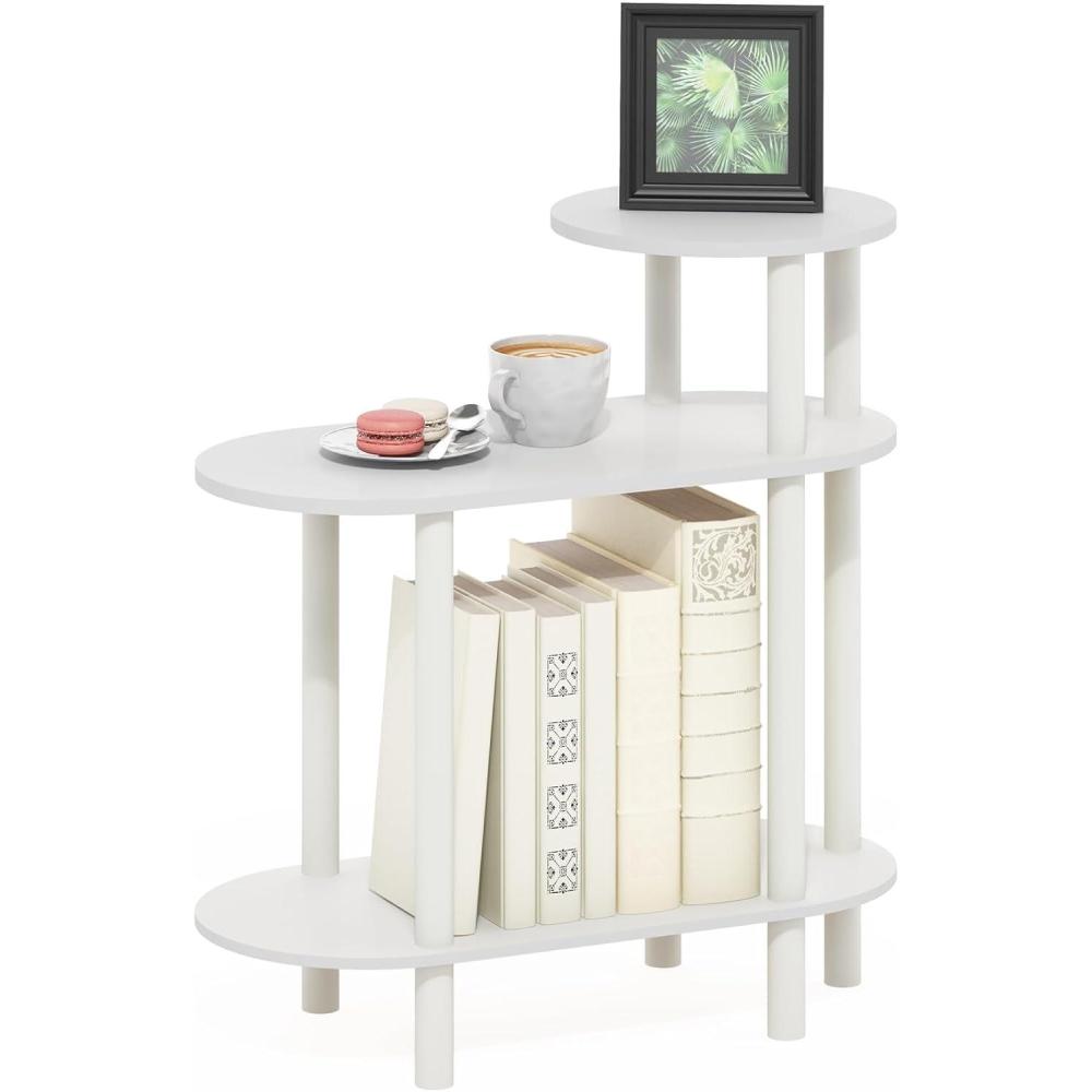 imageFurinno TurnNTube Side Table 3Tier Oval Sofa End Table with Open Shelf Toolless Assembly Night Stand Bedside Table for Living Room Bedroom WhiteWhiteWhite