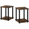 Furinno Andrey Coffee Table with Bin Drawer, Amber Pine/Black Small Non-Lift Top Simplistic Set of 2 End Table, 2-Pack, Amber Pine/Black