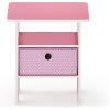 Furinno Andrey End Table/Side Table/Night Stand/Bedside Table with Bin Drawer, Pink/Light Pink & Turn-N-Tube 3-Tier Reversible Corner Display Rack Multipurpose Shelving Unit, Pink/White