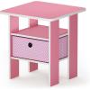 Furinno Andrey End Table/Side Table/Night Stand/Bedside Table with Bin Drawer, Pink/Light Pink & Turn-N-Tube 3-Tier Reversible Corner Display Rack Multipurpose Shelving Unit, Pink/White