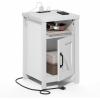 Furinno Farmhouse Nightstand with Charging Station, Bedside Table, Side Table, End Table with Door, USB Ports and Outlets, for Bedroom, Living Room, Amber Pine(White)
