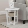 Furinno JAYA Side Table Set of 2, 2-Tier Round End Table with Oval Tabletop, Night Stand, Bedside Table with Open Shelf, for Living Room, Bedroom, Walnut(White)