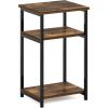 Furinno JUST Side Table, 3-Tier Turn-N-Tube End Table with Open Shelf, Round Curve Corner Night Stand, Bedside Table, Easy Assembly, for Living Room, Bedroom, White(Amber Pine)