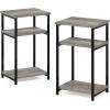 Furinno JUST Side Table, 3-Tier Turn-N-Tube End Table with Open Shelf, Round Curve Corner Night Stand, Bedside Table, Easy Assembly, for Living Room, Bedroom, White(Grey Oak)