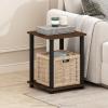 Furinno SIMPLISTIC Side Table Set of 2, 2-Tier Square Modern End Table, Nightstand, Night Stand, Bedside Table, Toolless Assembly, for Living Room, Bedroom, Americano(Black Walnut/Brown)