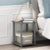 Furinno SIMPLISTIC Side Table Set of 2, 2-Tier Square Modern End Table, Nightstand, Night Stand, Bedside Table, Toolless Assembly, for Living Room, Bedroom, Americano(French Oak/Grey)